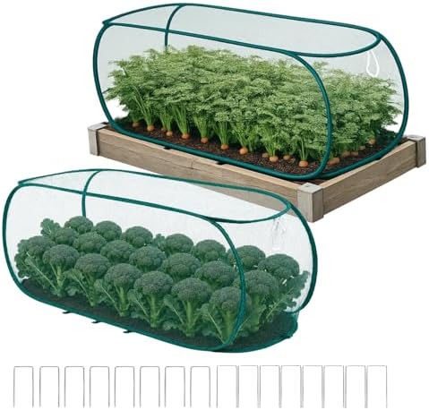 2PCS Pop Up Garden Plant Covers 47" x 18" x 16"-Collapsible Mesh Plant Covers with 30% Sunblock Shade Cloth for Raised Garden Beds, Outdoor Plant Cover Against Birds, Rabbits & Squirrels by Unknown