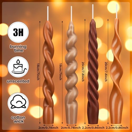Nuanchu 4 Pcs Twisted Taper Candles,7.87 Inch,Pure,Fall Color - Image 2