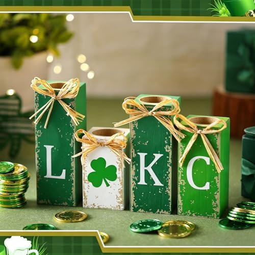 MTLEE 4 Pcs Wooden Tealight Holders, Irish Style Valentine Table Decor - Image 6