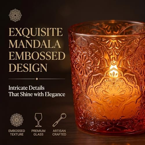 Amber Mandala Glass Tealight Holders, 12 Pack - Image 4