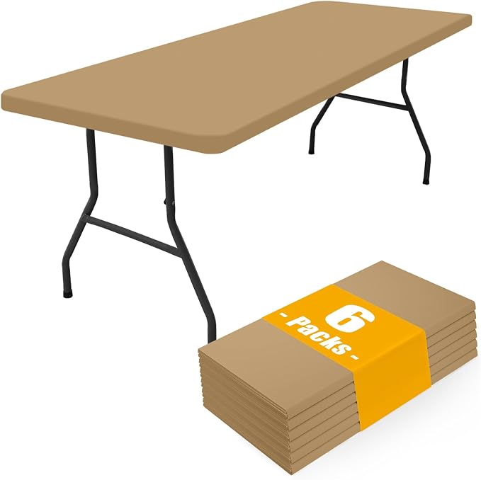 Smiry 6 Pack Rectangle Picnic Table Cloth, Waterproof Elastic Fitted Tablecloths, Washable Polyester Rectangular Patio Table Cover for Camping, Indoor and Outdoor (Khaki, 30"x72")
