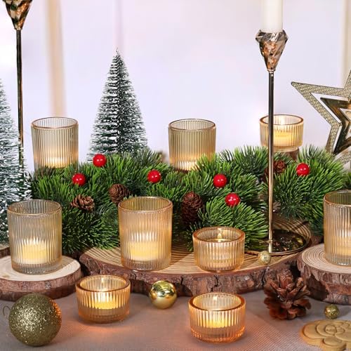 NITIME 20pcs Ribbed Gold Votive Candle Holders, Assorted Tea Light Candle Holder Glass for Wedding Table Decor, Gold Candle Holders for Table Centerpieces, Diwali, Birthday, Party and Holiday Decor - Image 6