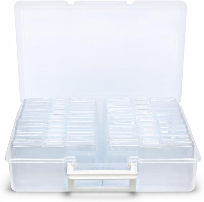 4E's Novelty 16 Pack Clear Transparent Photo Storage Box with 4x6 Photo Cases and Photo Organizing Box Plastic for Scrapbooking Containers, Classroom Organization