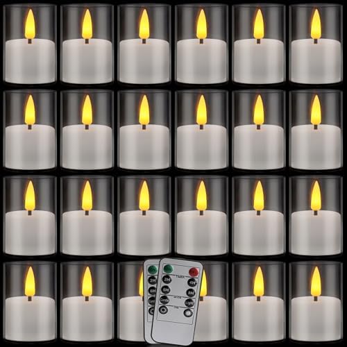 24 Pack Flameless LED Tealights, Battery Operated Acrylic Candles with Timer & Flickering Warm White, Smokeless Safe Tea Lights for Home Decor, Weddings, Parties, Restaurants & Holiday Displays - Image 2