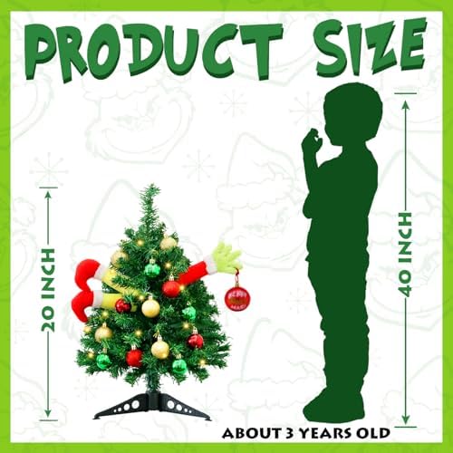 Small Christmas Tree Mini Christmas Tree with LED Lights Arms and Legs Tabletop Decoration Ornaments for Indoor Home Party Decor - Image 3
