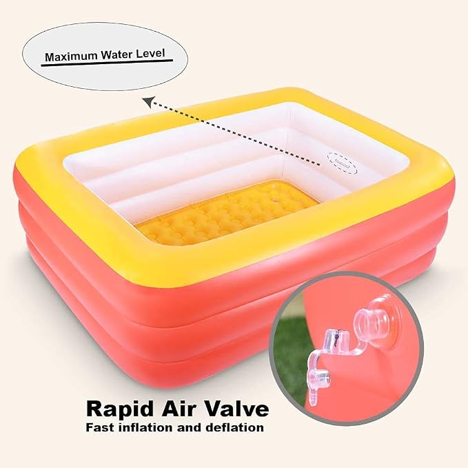 Inflatable Pools for Kids and Adults, 82" X 57" X 25" Kiddie Pools with Inflatable Soft Floor, Durable Family Swimming Pool for Backyard, Garden or Indoor (Orange)