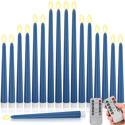 Rossesay 16 Pcs Blue Flameless Taper Candle with Remote Timer by Rossesay