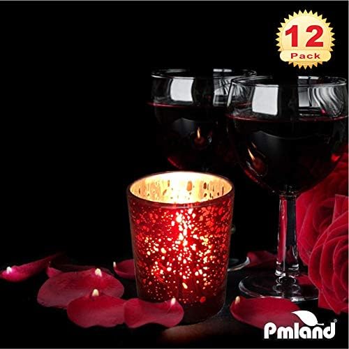 PMLAND Speckled Mercury Glass Votive Candle Tealight Holders - Bulk Pack of 12 Red - Image 4