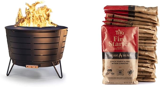 TIKI Brand Smokeless 24.75 in. Patio Fire Pit + TIKI Brand Fire Starter (20 Packs)