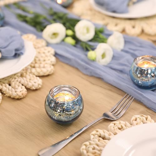 Volens 24PCS Blue Votive Candle Holder Bulk, Round Mercury Glass Votives - Image 6