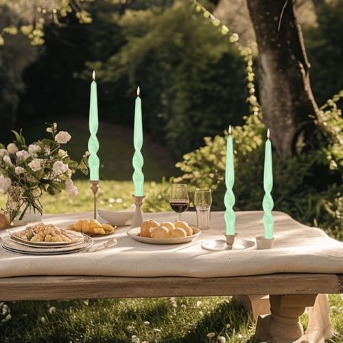MAITREYA Green Spiral Taper Candles - Set of 4, 10 Inch (Baby Green) - Image 3