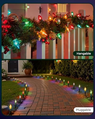 Christmas Pathway Lights Outdoor,25.7 Ft C9 Lights with 20 Multicolor Bulbs - Image 5