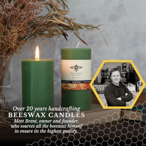Big Dipper Wax Works 100% Beeswax Pillar Candle, 3 x 6 in, Moss Green - Image 2