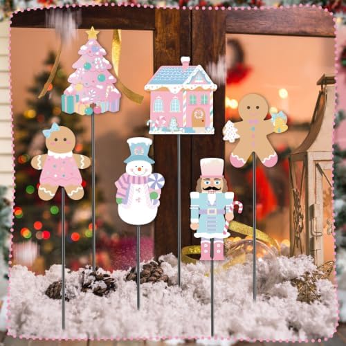 6 Pcs 12'' Pastel Gingerbread Christmas Yard Stakes Outdoor Decoration - Image 5