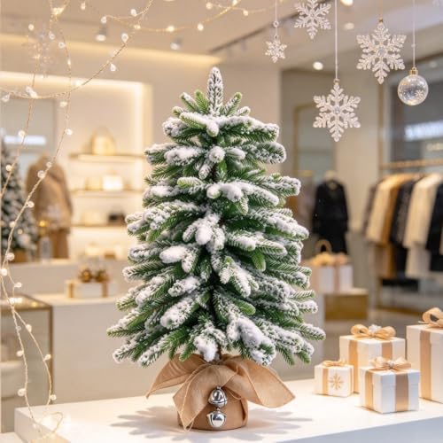 20 inch Pre-Decorated Small Xmas Holiday Christmas Tree, Snow Flocked - Image 3