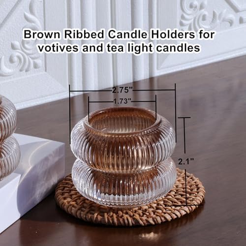 Woho Amber Votive Candle Holders, Ribbed Tealight Candle Holder Set of 6 - Image 6