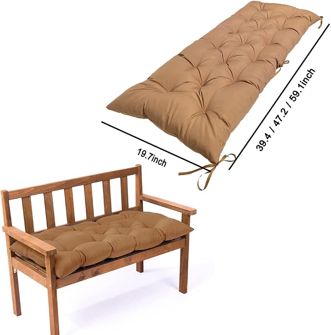 Srutirbo Indoor Outdoor Bench Cushion, Waterproof Swing Cushion Seat Chair Replacement Pads Pillow for Lounger Garden Furniture Patio Metal Wooden (Khaki, 39 * 20inch)