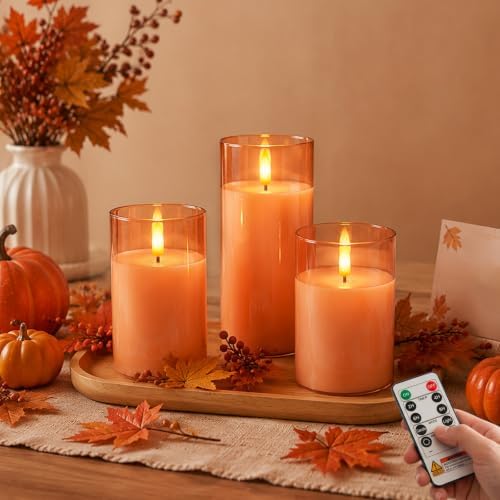 Amagic Orange Halloween Glass Flameless LED Pillar Candle with Remote Timer by AMAGIC