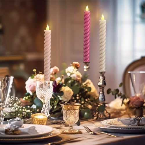 Baquler 6 Pcs Pastel Pink Flameless Taper Candle Twisted LED 9.65 Inch Taper Candles Battery Operated Spiral Candlesticks for Valentine Wedding Birthday Home Party Holiday Dinner Fireplace - Image 6