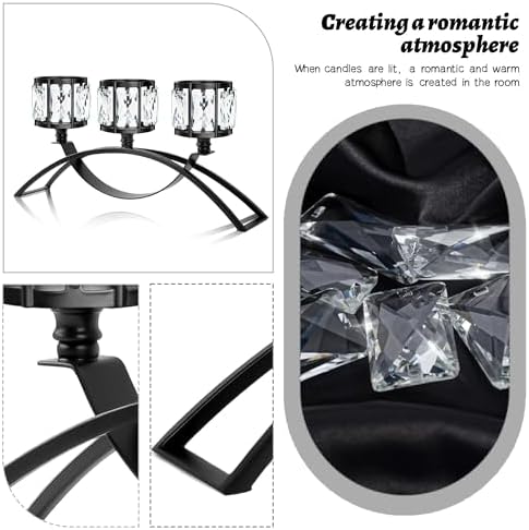 3 Arms Crystal Candle Holders, Arch Candlestick Table Candelabras Centerpieces for Wedding, Dinning Room, Cabinet Ornaments, Home Decoration， Gift (Black, 2 Pcs-3 Arm Arched) - Image 3