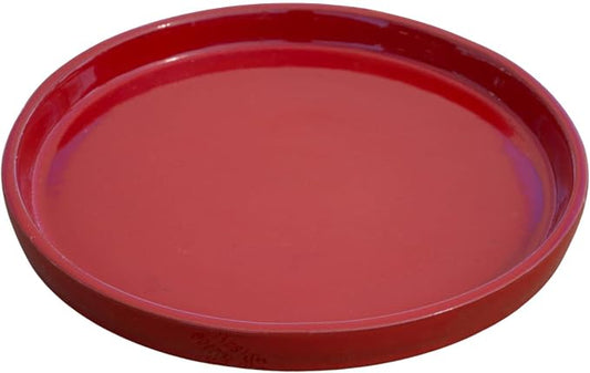 Ceramic 19.5 Inch Plant Saucers (Pack of 2) - Round Bright Red Flower Pot Trays - Handcrafted, Durable Planter Bases