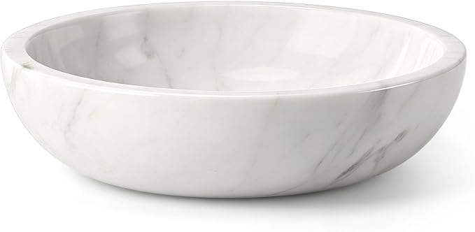LemonRoad Marble Decorative Bowl 7.8"x 2" White Round Stone Bowl for Fruit, Dog, Entryway Key, Kitchen Counter, Dining Table Centerpiece, Office Decor