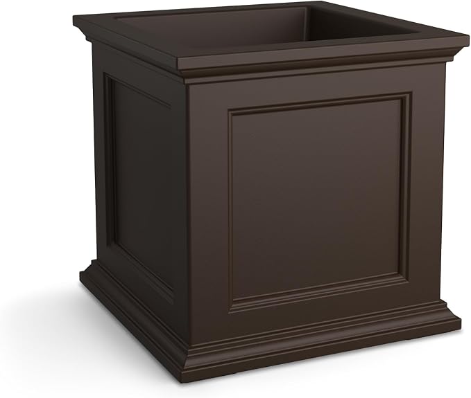 Mayne Fairfield 20-Inch Square Planter – Self-Watering, Weather-Resistant Planter for Flowers – Durable Outdoor Design for Patio, Porch, or Entryway, Espresso