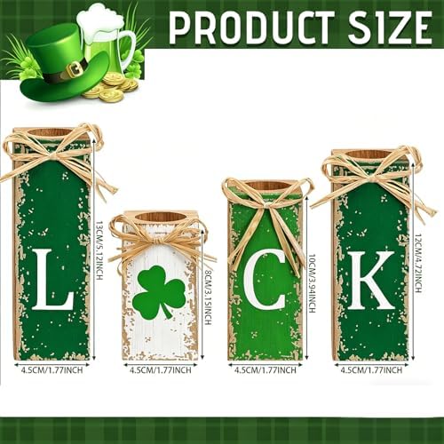 MTLEE 4 Pcs Wooden Tealight Holders, Irish Style Valentine Table Decor - Image 4