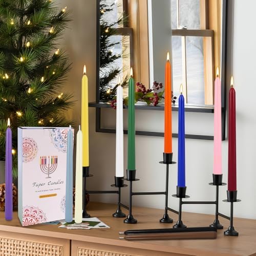 YOROXRG 24 Colored Taper Candles, 7-8 Hours Burn Time, Unscented, Smokeless and Dripless, 0.75 x 10 Inch Dinner Candle Set for Household, Wedding, Party and Home Décor Candlesticks - Image 7