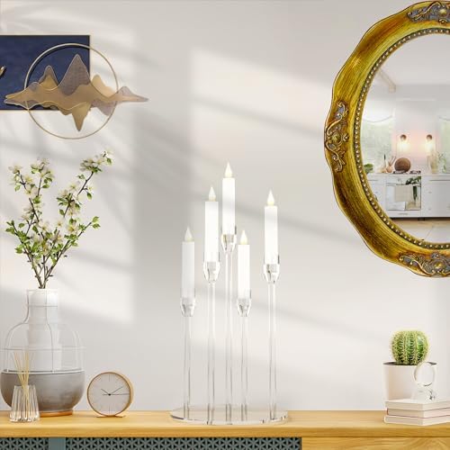 Candelabra Centerpieces for Tables 5 Arm Clear Candle Holder Fit 0.87" LED Pillar Taper Candlestick with Round Base for Christmas New Year Decoration (5 Arm Candelabra) - Image 4