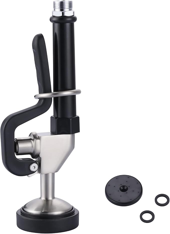 Black and Brushed Nickel Pre Rinse Sprayer with 7/8"-20UNEF Handle Grip Assembly, 1.42 GPM High Pressure Pull Down Spray Head, Handheld Dish Sprayer Nozzle Replacement Part for Commercial Sink Faucet