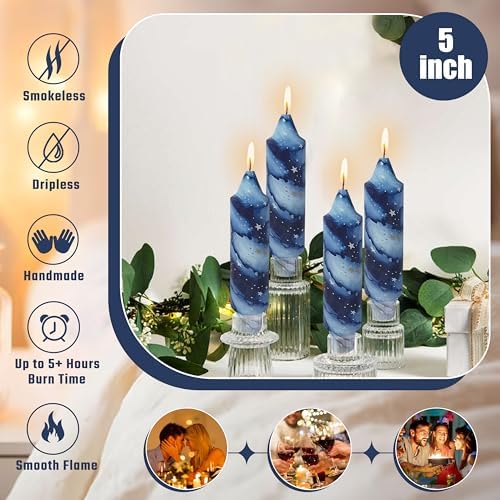 5 Inch Short Candles Starry Sky Print Taper Candles Printed Candlesticks Handmade Unscented Smokeless Candle for Home Dinner Wedding Holidays - Image 3