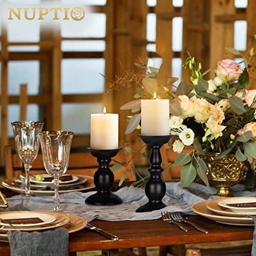 NUPTIO Black Candle Holder for Pillars: Rustic Metal Candle Stands Set - Image 4