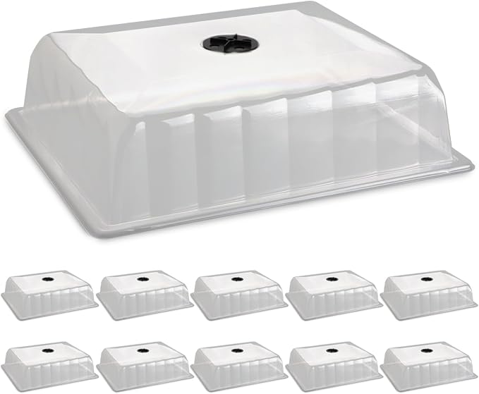 RooTrimmer 10-Pack Leak-Proof Humidity Domes, Plastic Clear Seed Starter Dome, Seed Starter Tray Covers Humidifying and Insulating for Greenhouse Germination and Garden Growing (16"×13", 4" Height)