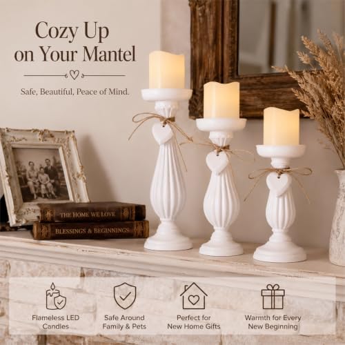 Shabby Chic & Vintage Farmhouse Wood Candle Holders - 3Pcs - Image 3
