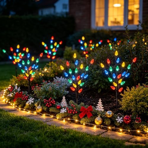 Upgraded 6 Packs 120 LED C6 Solar Christmas Lights, Christmas Decorations Outdoor Yard Lights, 8 Modes Waterproof Pathway Lights for Xmas Decorations Outdoor Yard Patio Cemetery Grave - Image 3