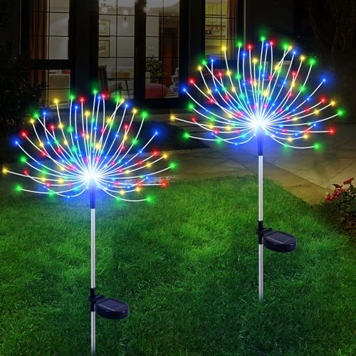 Slyuexu Solar Garden Lights Outdoor Waterproof, 2 Pack 120 LED Solar Firework Lights Decorative Garden Décor Outside for Flowerbed Pathway Party Halloween Christmas Decoration, Multicolor by Slyuexu