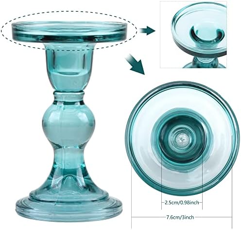 GMWD 3 Pcs Glass Candle Holder Set Clear, Green Candlesticks Holders Pillar Taper Candles Tealight Stand for Wedding Centerpieces Home Decorations Dining Table - Image 4