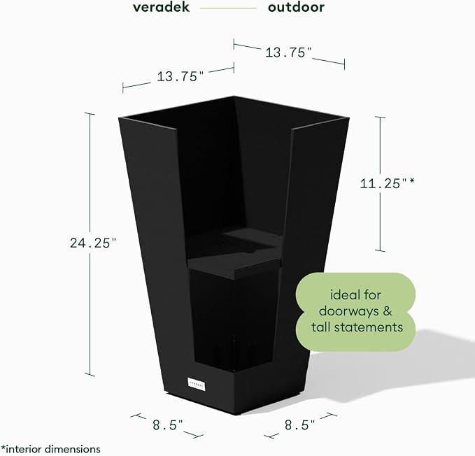 Veradek V-Resin Indoor/Outdoor Taper Planter, 2-Pack (24 inch, Black)