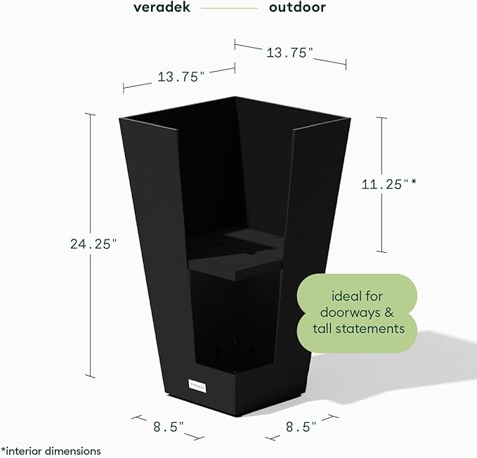 Veradek V-Resin Indoor/Outdoor Taper Planter (24 inch, Black)