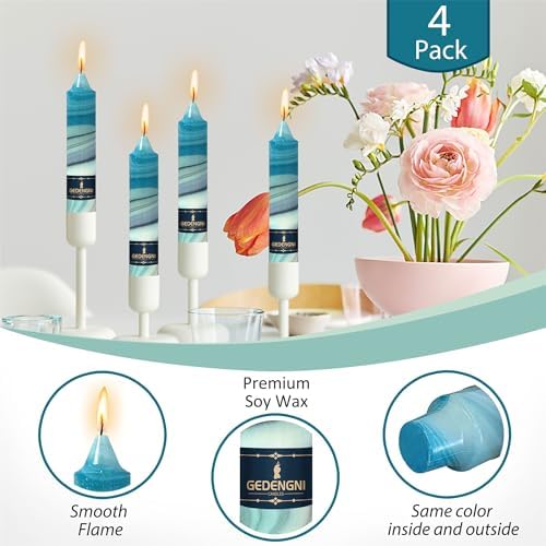 Print Taper Candle Spiral Candlesticks - Gedengni 4pcs Marble Handmade Twisted Candles Short Candle Sticks 7inches Flower Tapered Candles for Home Party Wedding Dinner Decoration,18D4T-BGLT - Image 5