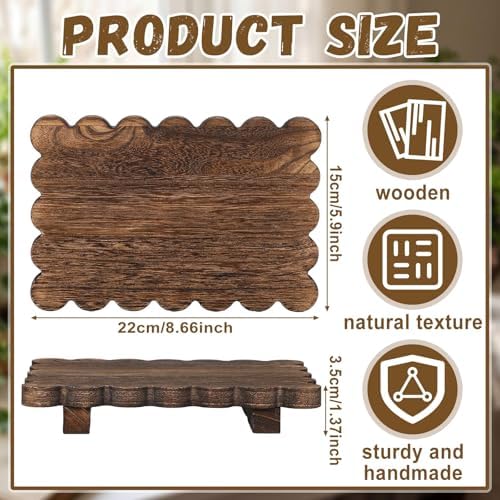 Yookeer Scalloped Wood Riser, Brown, 8.7''X 6''X 1.4'', Square - Image 3