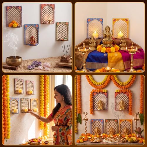 DoubleFill 10pcs Diwali Wooden Candle Holders for Wall Decor, Mandala Lotus - Image 6
