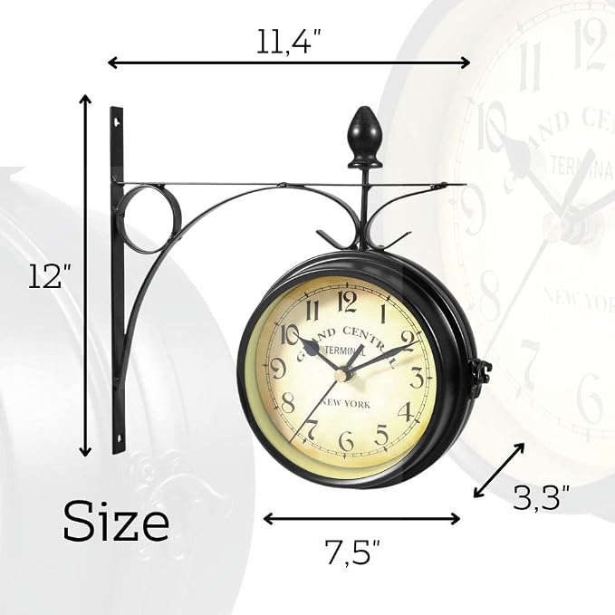 Vintage Double Sided Industrial Wall Clock for Outdoor Decorative Art Antique Decor Office Kitchen Silent 360 Degree Rotate