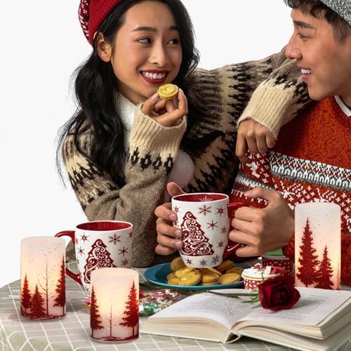 Red Christmas Tree LED Flameless Pillar Candles Battery Operated with Timer - Image 6