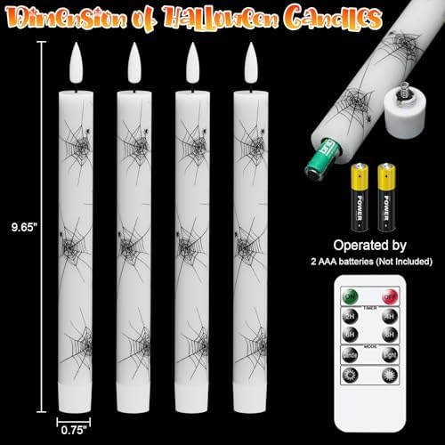 Wondise Spider Halloween Flameless Taper Candles with Remote & Timer - Image 2