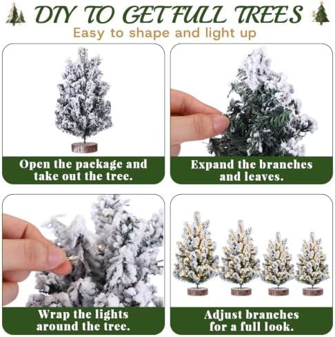 Set of 4 Pre-lit Snow Flocked Mini Christmas Trees for Table - Image 3