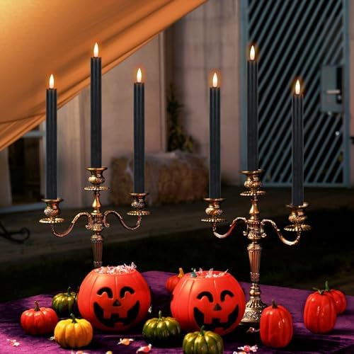 Halloween Flameless Taper Candles with 6 Hour Timer, Battery Operated Black LED Taper Candles Real Wax 3D Wick Flickering Halloween Dinner Table Decor Lights(6 Pack, 0.78” x 9.64”) - Image 3