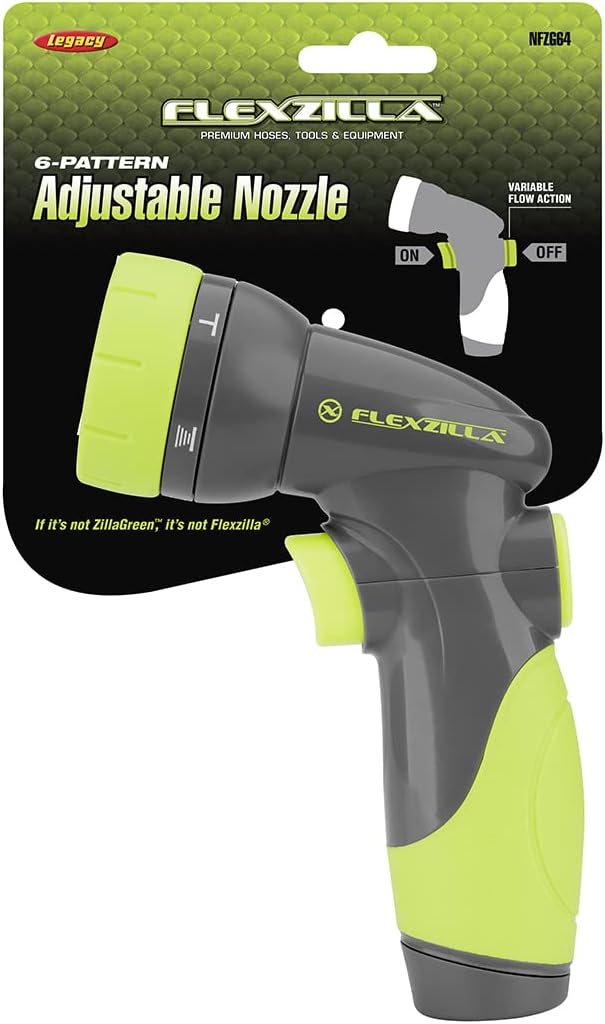 Flexzilla Garden Hose with SwivelGrip, 5/8 in. x 75 ft., Heavy Duty, Lightweight & 6-Pattern Adjustable Garden Hose Nozzle & Garden Hose Nozzle Kit, 3-Piece - HFZGAK01
