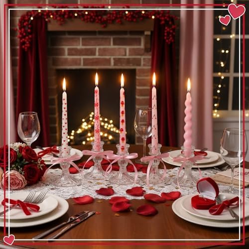 Nuanchu 12 Pcs Galentine's Day Taper Candles Valentines Heart Bow Pink Spiral Candle Sticks Real Wax for Valentines Day Bridal Shower Wedding Anniversary Birthday Dinner Table Home Decor - Image 5